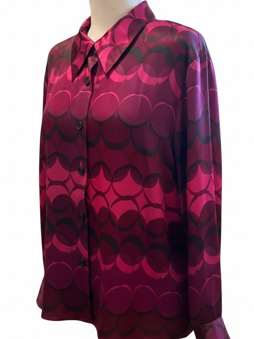 Gianni Woman 100% Silk Blouse Plus Size 16W Pink Purple Geometric Button Front - Picture 2 of 10